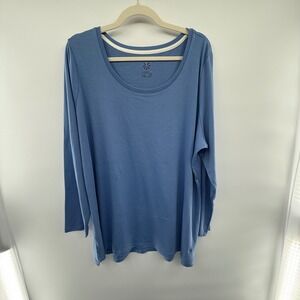 Isaac Mizrahi Live 2X Blue Pima Cotton Scoop Neck Long Sleeve Top Soft Essential